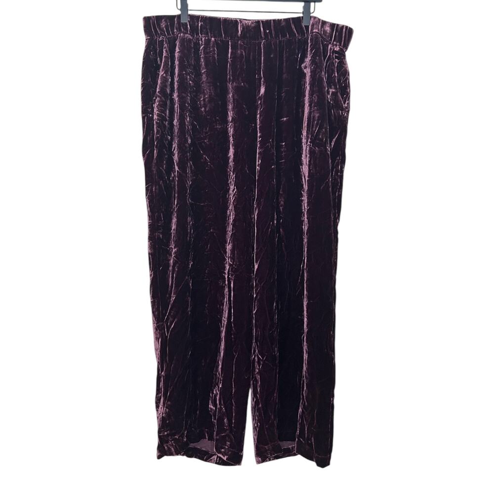 Eileen Fisher Velvet Pants Silk Slouchy Ankle Purple Large - Picture 2 of 5